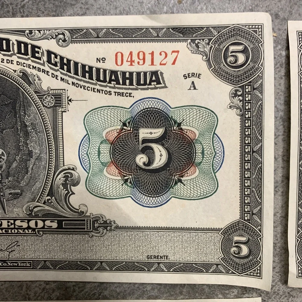 Mexico 5 Pesos, Serie A, 1913 UNC AU Banknote, lot of 4